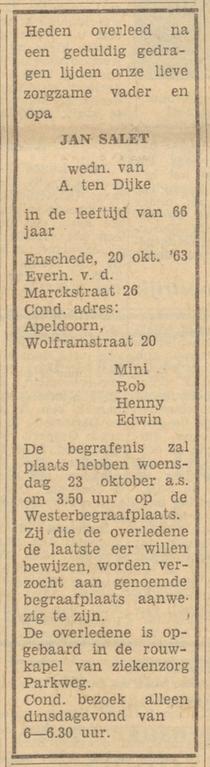 Everhardt van der Marckstraat 26 Jan Salet overlijdensadvertentie Tubantia 21-10-1963.jpg