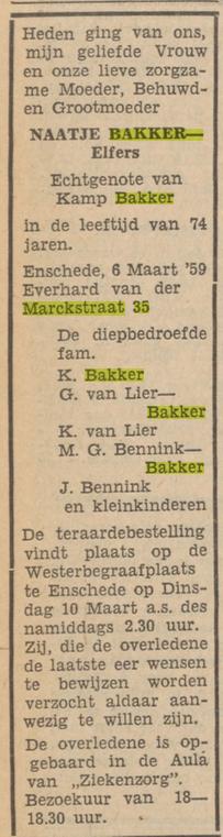 Everhardt van der Marckstraat 35 Naaltje Bakker-Elfers overlijdensadvertentie 7-3-1959.jpg