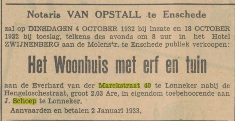Everhardt van der Marckstraat 40 J. Schoep advertentie Tubantia 1-10-1932.jpg