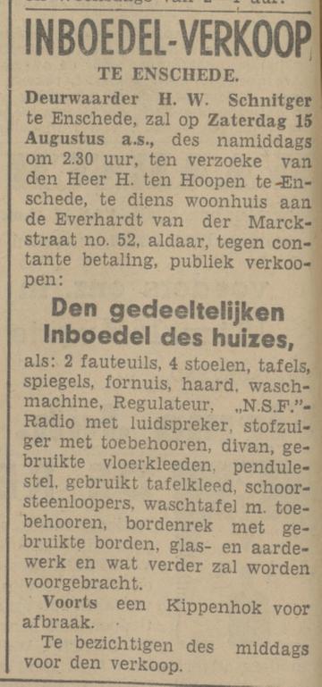 Everhardt van der Marckstraat 52 H. ten Hoopen advertentie Tubantia 8-8-1942.jpg