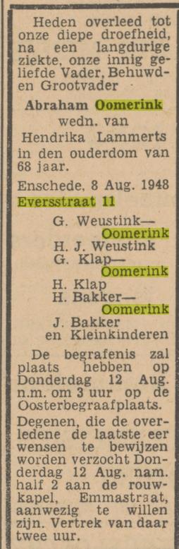 Eversstraat 11 Abraham Oomerink avertentie Tubantia 9-8-1948.jpg