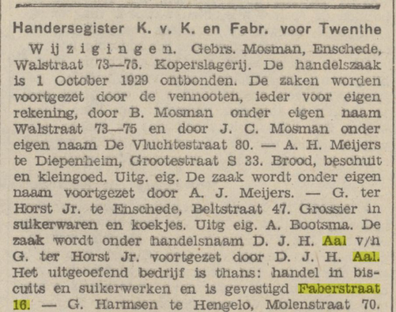 Faberstraat 16 D.J.H. Aal grossier suikerwerken krantenbericht 9-11-1929.jpg