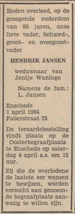 Faberstraat 25 Hendrik Jansen overlijdensadvertentie Tubantia 1-4-1964.jpg