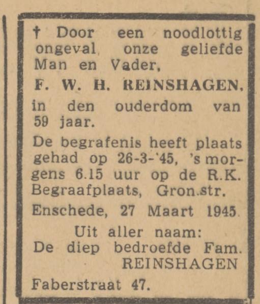Faberstraat 47 F.W.H. Reinshagen overlijdensadvertentie Twentsch nieuwsblad 28-3-1945.jpg