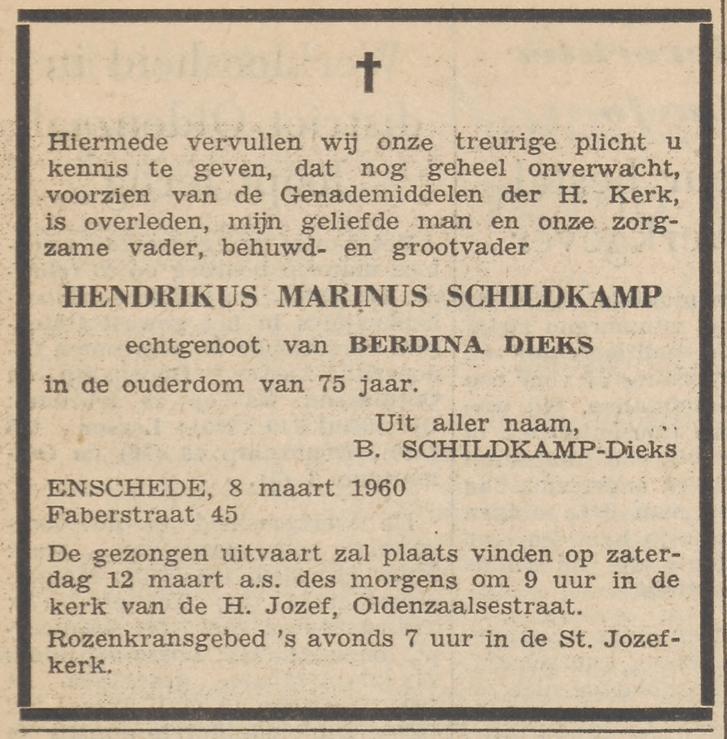 Faberstraat 45 H.M. Schildkamp overlijdensadvertentie Twentsche Courant 10-3-1960.jpg