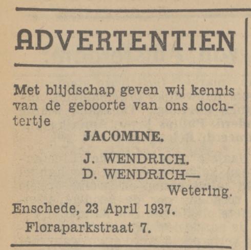 Floraparkstraat 7 J. Wendrich advertentie Tubantia 23-4-1937.jpg