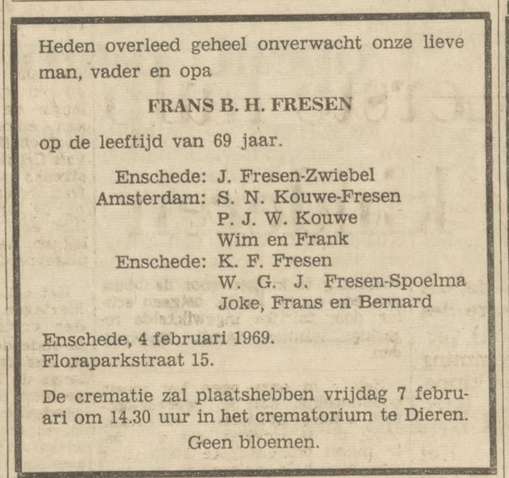 Floraparkstraat 15 F.B.H. Fresen overlijdensadvertentie Tubantia 5-2-1969.jpg