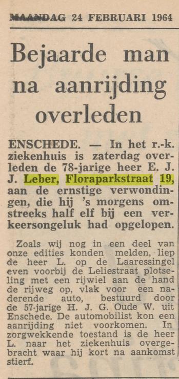 Floraparkstraat 19 E.J.J. Leber krantenbericht Tubantia 24-2-1964.jpg