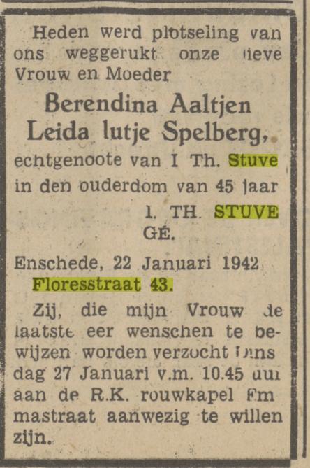 Floresstraat 43 B.A.L. Stuve-lutje Spelberg overlijdensadvertentie Tubantia 24-1-1942.jpg