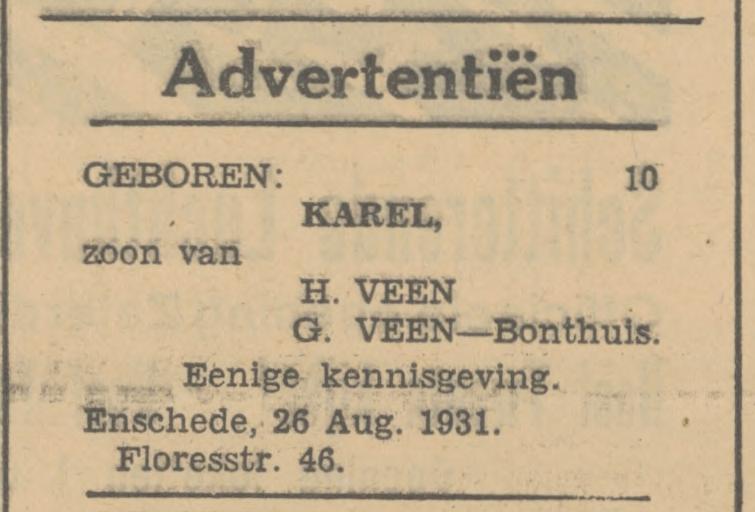 Floresstraat 46 H. Veen advertentie Tubantia 27-8-1931.jpg