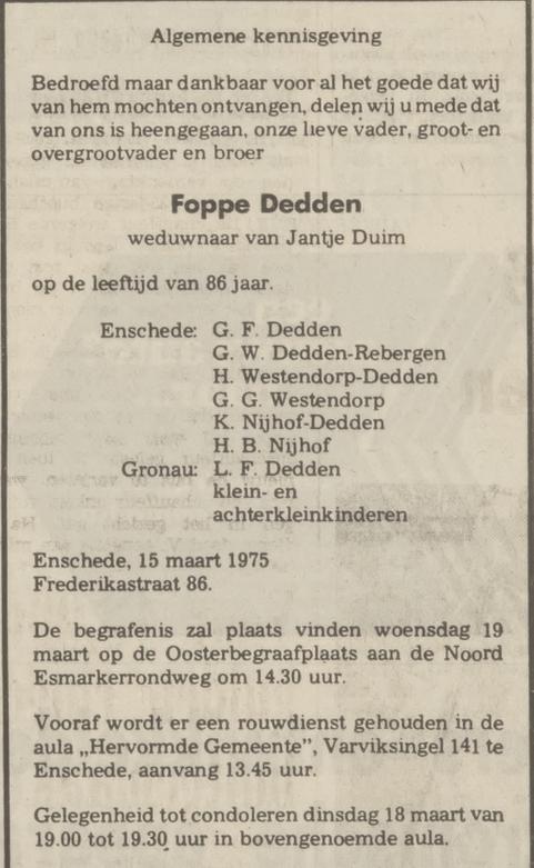 Frederikastraat 16 Foppe Dedden overlijdensadvertentie Tubantia 17-3-1975.jpg