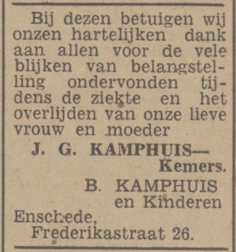 Frederikastraat 26 B. Kamphuis advertentie Tubantia 9-2-1948.jpg