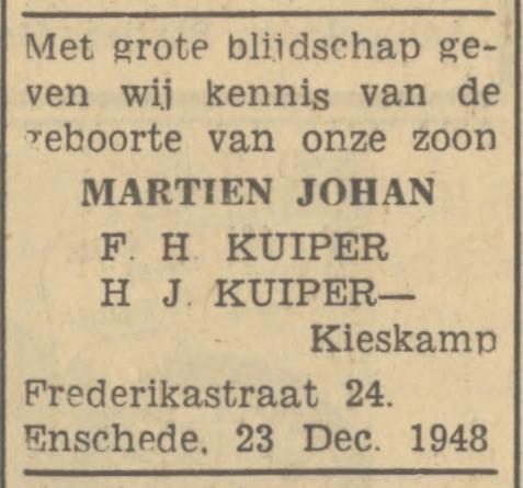 Frederikastraat 24 F.H. Kuiper advertentie Tubantia 24-12-1948.jpg