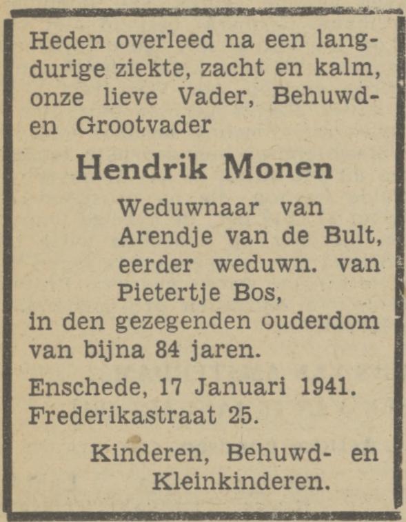 Frederikastraat 25 Hendrik Monen overlijdensadvertentie Tubantia 17-1-1941.jpg