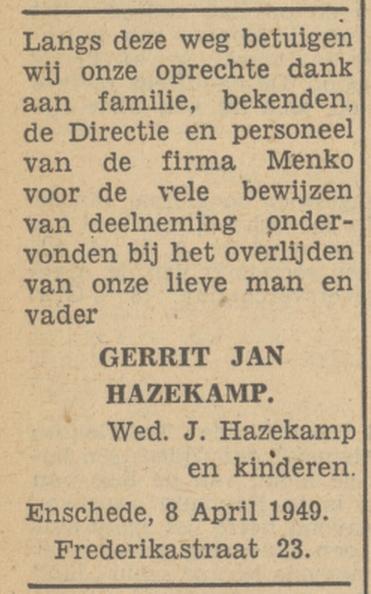 Frederikastraat 23 G.J. Hazekamp advertentie Tubantia 11-4-1949.jpg