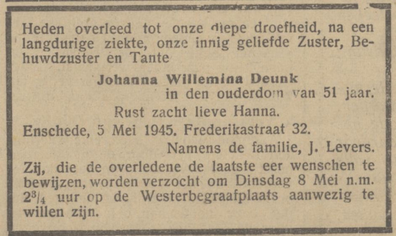 Frederikastraat 32 J.W. Deunk overlijdensadvertentie Het Parool 7-5-1945.jpg