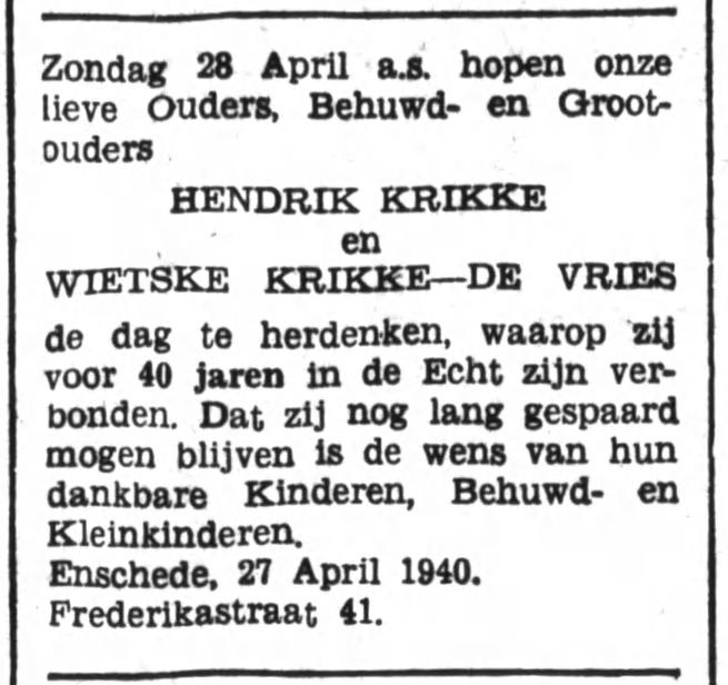 Frederikastraat 41 Hendrik Krikke advertentie Het Volk 27-4-1940.jpg