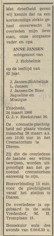 G.J. van Heekstraat 36 Anne Jansen overlijdensadvertentie Tubantia 25-3-1966.jpg