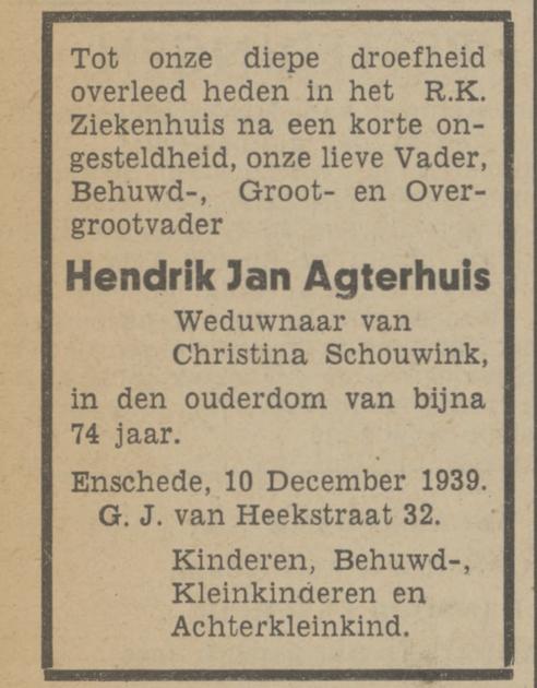 G.J. van Heekstraat 32 H.J. Agterhuis overlijdensadvertentie Tubantia 18-12-1939.jpg