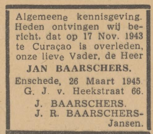 G.J. van Heekstraat 66 Jan Baarschers overlijdensadvertentie Tubantia 26-3-1945.jpg