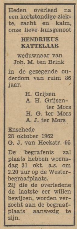 G.J. van Heekstraat 95 Hendrikus Kattelaar overlijdensadvertentie Tubantia 29-10-1962.jpg