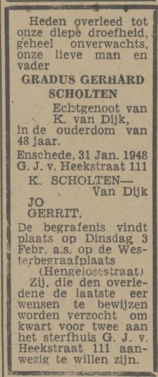 G.J. van Heekstraat 111 G.G. Scholten overlijdensadvertentie Tubantia 2-2-1948.jpg