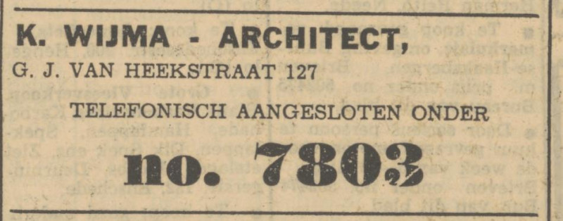 G.J. van Heekstraat 127 K. Wijma architect advertentie Tubantia 20-7-1950.jpg