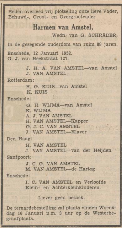 G.J. van Heekstraat 127 Harmen van Amster overlijdensadvertentie Tubantia 14-1-1952.jpg