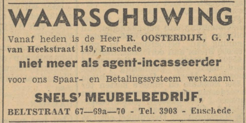 G.J. van Heekstraat 149 R. Oosterdijk advertentie Tubantia 17-12-1961.jpg