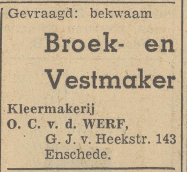 G.J. van Heekstraat 143 kleermakerij O.C. van der Werf advertentie Tubantia 21-5-1949.jpg