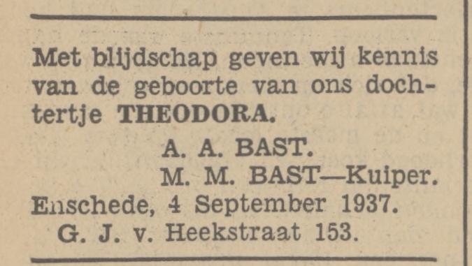 G.J. van Heekstraat 153 A.A. Bast advertentie Tubantia 6-9-1937.jpg