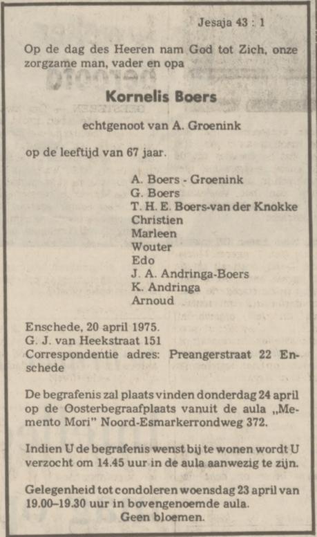 G.J. van Heekstraat 151 Kornelis Boers overlijdensadvertentie Tubantia 21-4-1975.jpg