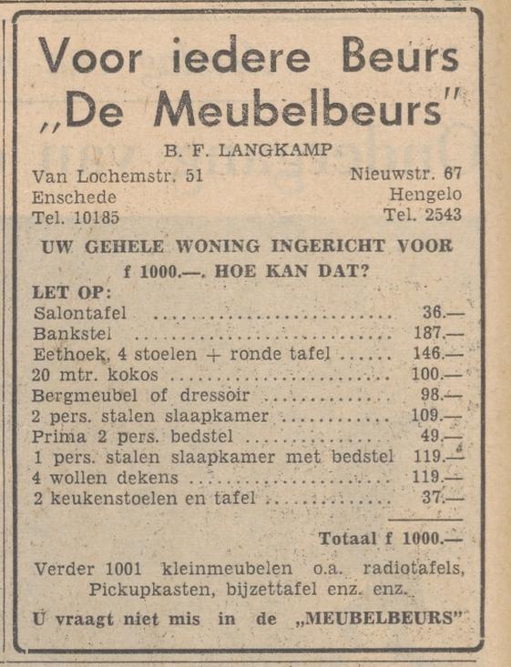 Van Lochemstraat 51 De Meubelbeurs B.F. Langkamp advertentie Tubantia 23-10-1959.jpg