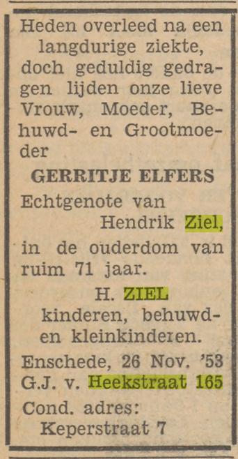 G.J. van Heekstraat 165 G. Ziel-Elfers overlijdensadvertentie Tubantia 26-11-1953.jpg