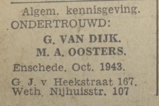 G.J. van Heekstraat 167 G. van Dijk advertentie Twentsch nieuwsblad 15-10-1943.jpg