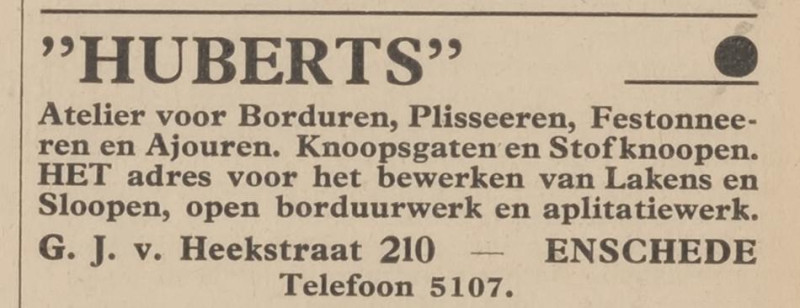 G.J. van Heekstraat 210 Huberts advertentie 10-2-1938.jpg