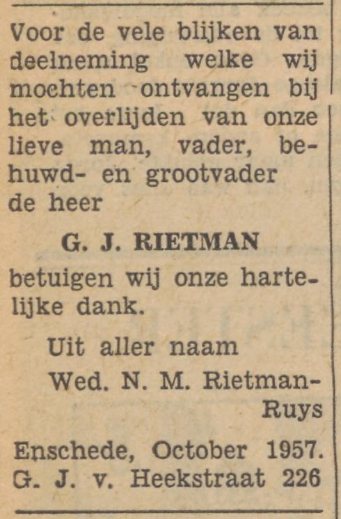 G.J. van Heekstraat 226 G.J. Rietman advertentie Tubantia 16-10-1957.jpg