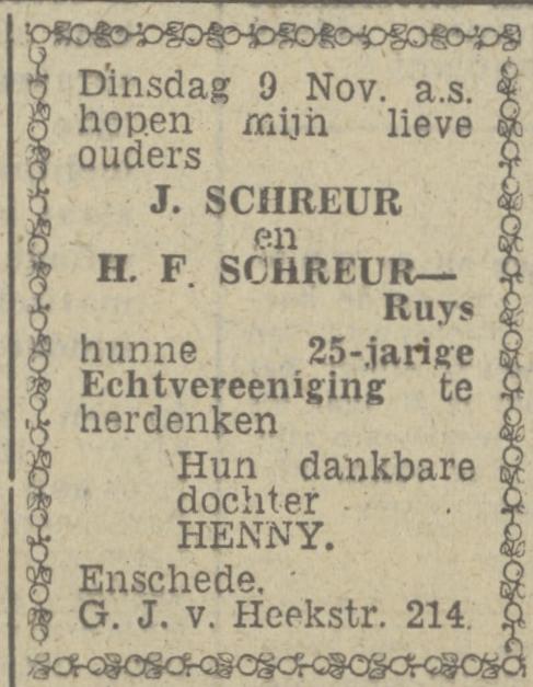 G.J. van Heekstraat 214 J. Schreur advertentie Twentsch nieuwsblad 6-11-1943.jpg