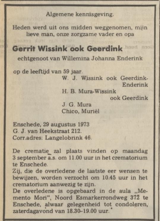 G.J. van Heekstraat 212 G. Wissink ook Geerdink overlijdensadvertentie Tubantia 30-8-1973.jpg