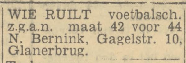 Gagelstraat 10 Glanerbrug N. Bernink advertentie Twentsch nieuwsblad 2-6-1944.jpg