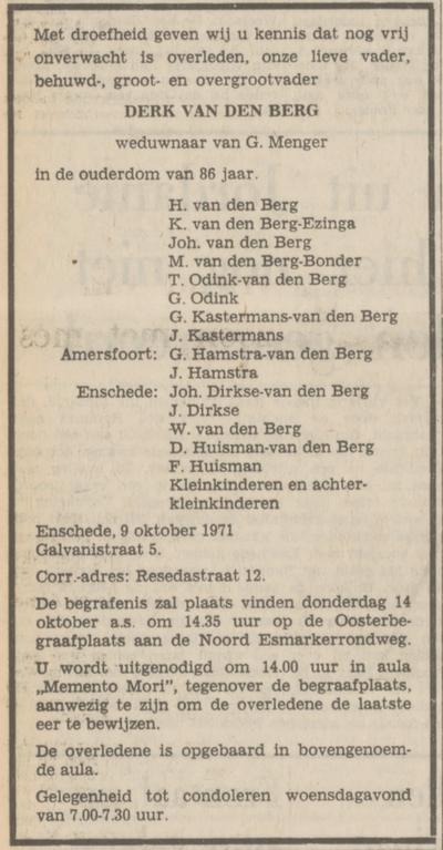 Galvanistraat 15 Derk van den Berg overlijdensadvertentie Tubantia 11-10-1971.jpg