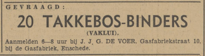 Gasfabriekstraat 10 J.J.G. de Voer advertentie Tubantia advertentie Tubantia 5-1-1942.jpg