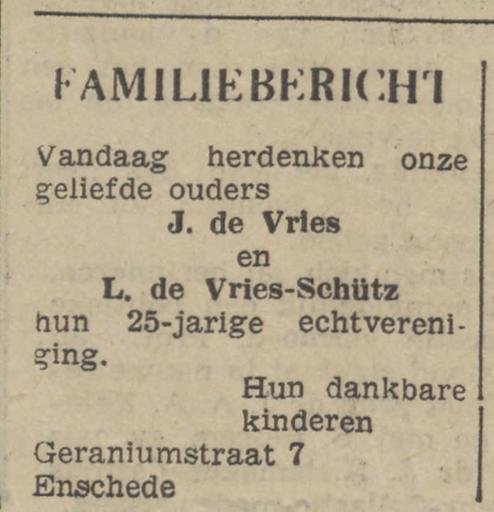 Geraniumstraat 7 J. de Vries advertentie De Waarheid 28-2-1961.jpg