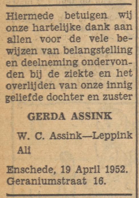 Geraniumstraat 16 W.C. Assink advertentie Tubantia 19-4-1952.jpg