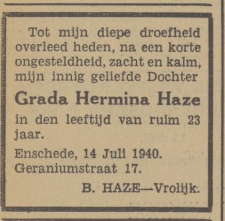 Geraniumstraat 17 G.H. Haze overlijdensadvertentie Tubantia 15-7-1940.jpg