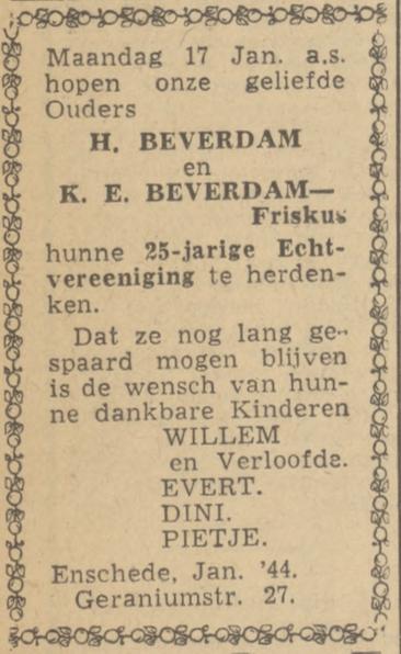 Geraniumstraat 27 H. Beverdam advertentie Twentsch nieuwsblad 13-1-1944.jpg