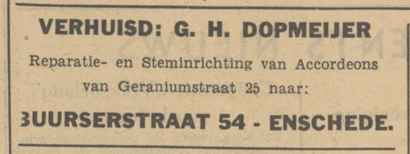Geraniumstraat 25 G.H. Dopmeijer advertentie Tubantia 26-10-1948.jpg