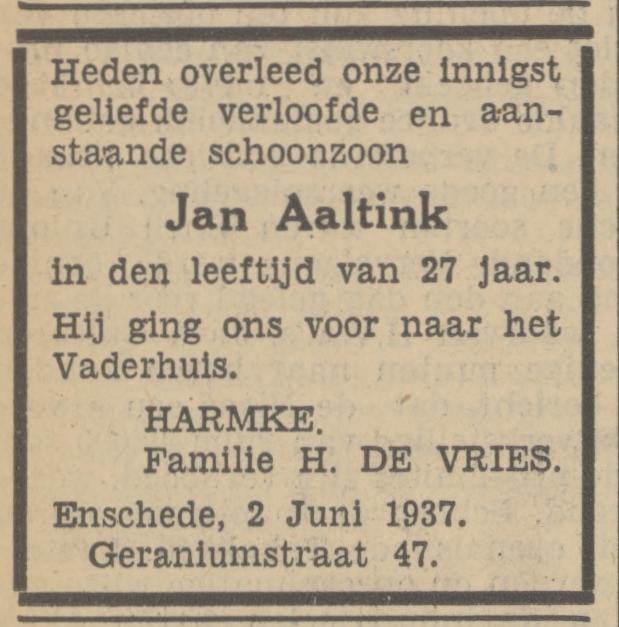 Gronausestraat 47 Fam. H. de Vries advertentie Tubantia 2-6-1937.jpg