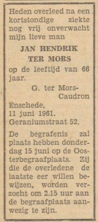 Geraniumstraat 52 J.H. ter Mors overlijdensadvertentie Tubantia 12-6-1961.jpg