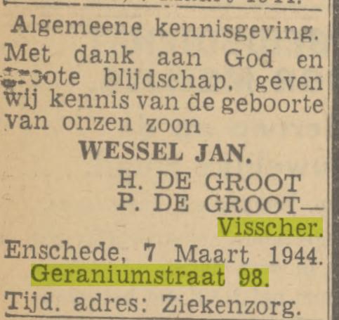 Geraniumstraat 98 P. de Groot-Visscher advertentie Twetsch nieuwsblad 8-3-1944.jpg